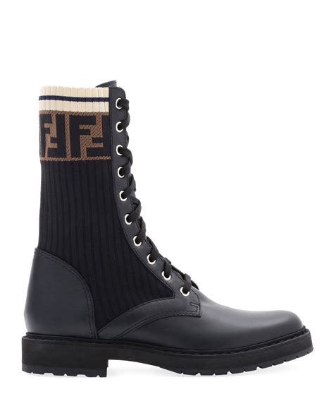 Fendi Leather Combat Boot with FF Cuff 